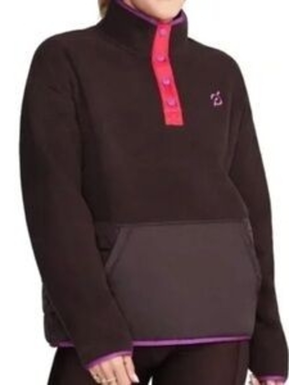 Peleton Brown Pullover Fleece Jacket with Red And Fuschia Trim